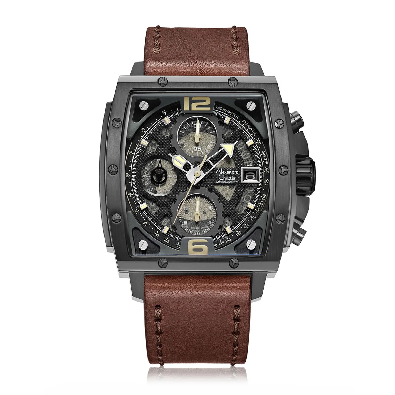 men’s leather strap luxury chronograph-Alexandre Christie AC 6376 MCB Chronograph Watch For Men 6376MCLIPBAIVBO