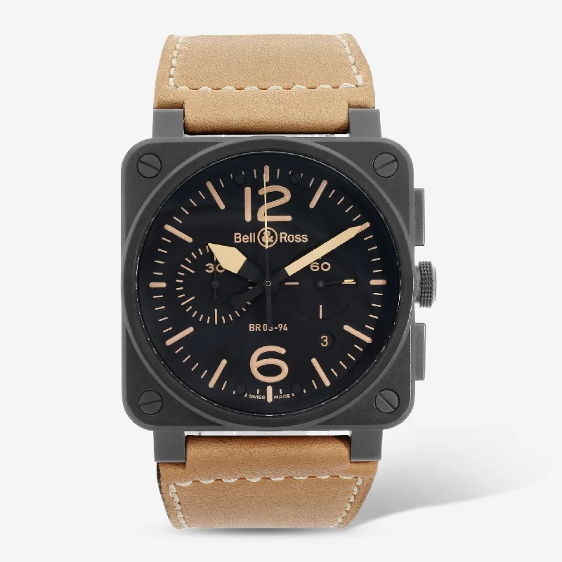 smartwatch with smart health reminders-Bell & Ross Heritage Matte Black Dial Ceramic Chronograph Automatic Men's Watch BR0394-HERITAGE