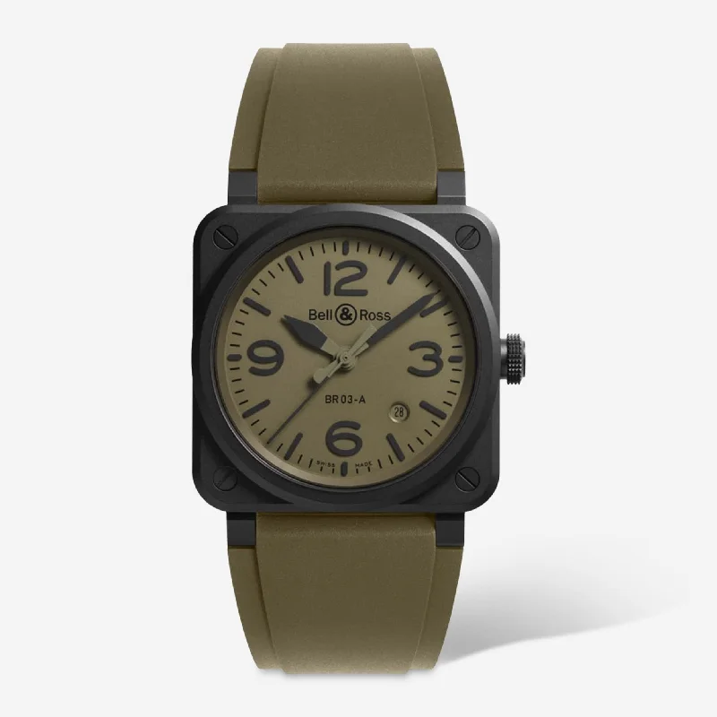 smartwatch with menstrual cycle tracking-Bell & Ross Military Ceramic Automatic Men's Watch BR03A-MIL-CE/SRB