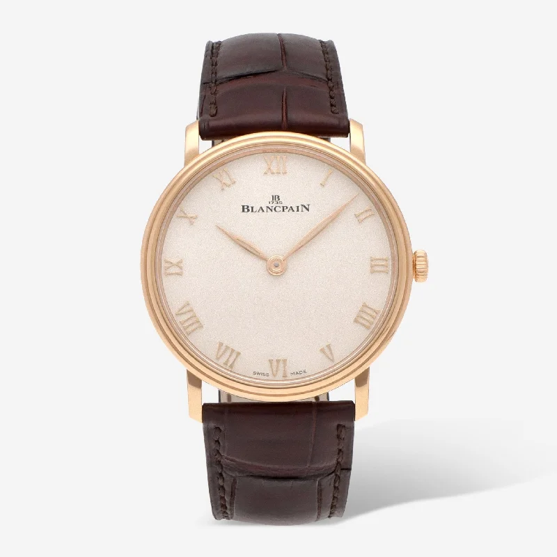 digital smartwatch for fitness tracking-Blancpain Villeret Ultraplate 18K Rose Gold Automatic Men's Watch 6605-3642-55A