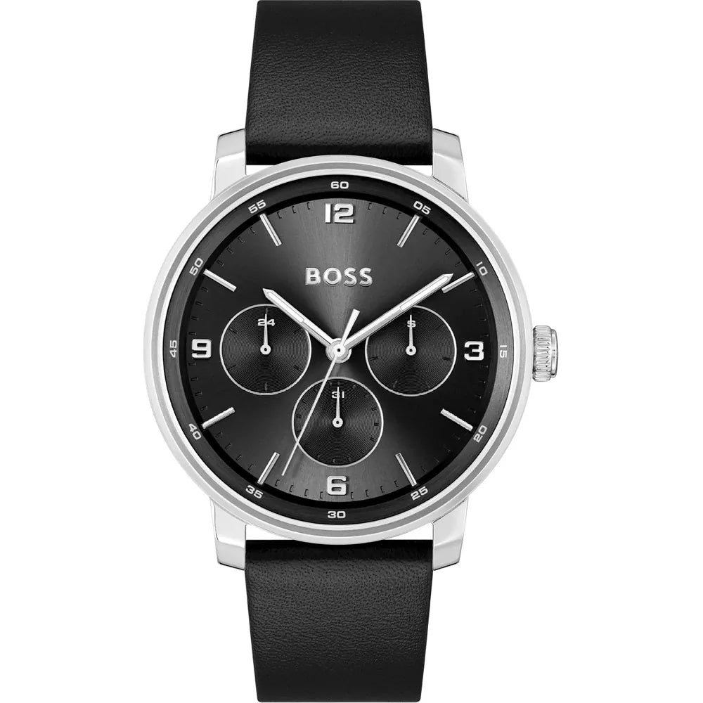 lightweight fitness smartwatch for men-Boss  Men Quartz Black Dial Leather Watch 1514125