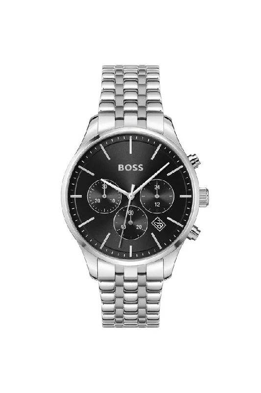 waterproof smart sports watch-Boss  Men Quartz Black Dial Stainless Steel Watch 1514157