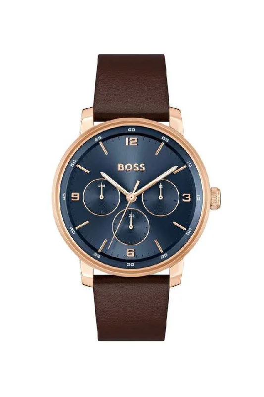 advanced health monitoring smartwatch-Boss  Men Quartz Blue Dial Leather Watch 1514126