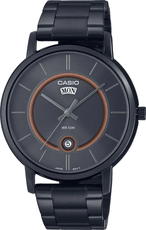 men’s leather strap luxury chronograph-Casio Men Stainless Steel Analog Black Dial Watch-Mtp-B120B-8Avdf, A2042