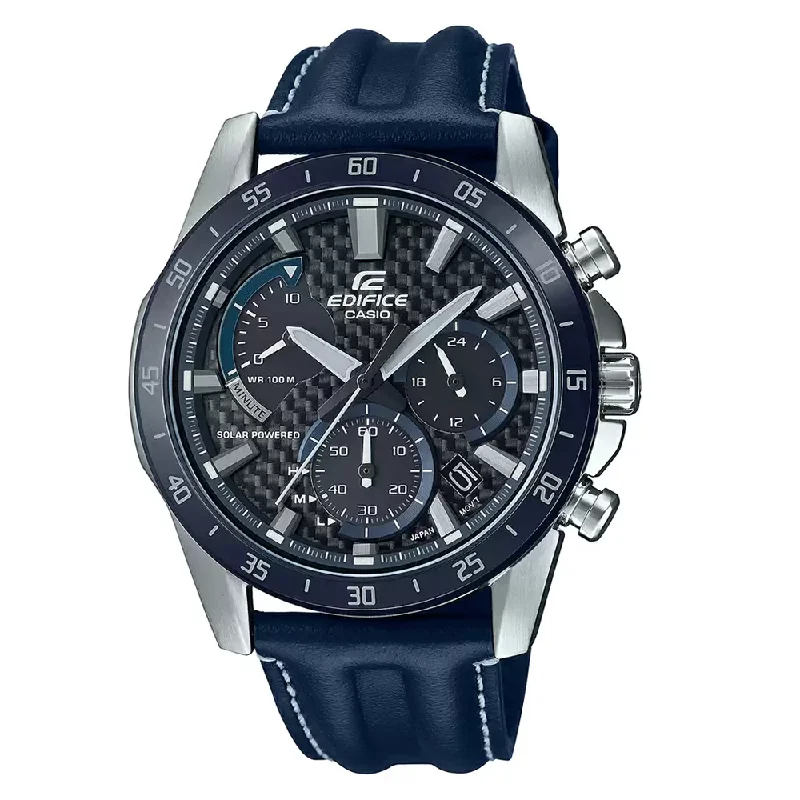 men’s wristwatch with sapphire crystal-Casio Mens 40-49 Mm Edifice Black Dial Leather Analogue Watch - EX535