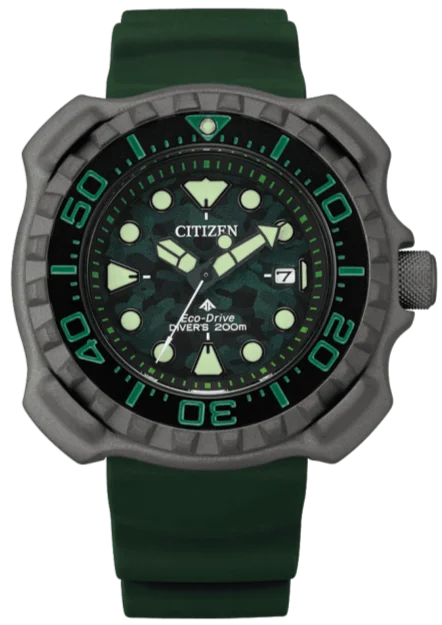 men’s sport wristwatch with GPS-Citizen Eco-Drive Promaster Marine Titanium 200M Diver Modern Re-Issue Green BN0228-06W