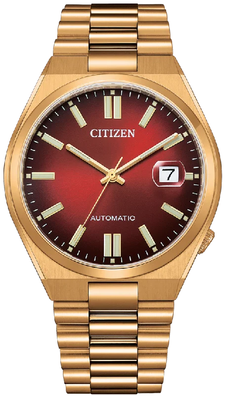 men’s automatic watch with leather strap-Citizen Tsuyosa Mechanical Automatic Date Display Rose Gold - Burgandy Dial NJ0153-82X