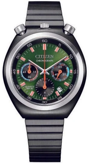 smartwatch with guided fitness routines-Citizen Retro Tsuno Chrono Quartz Chronograph Bullhead Record Label Limited Edition Green Dial AN3665-70W