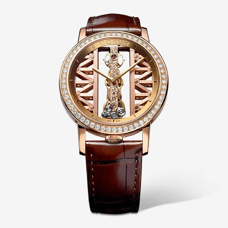 men’s fashion wristwatch with mesh strap-Corum Golden Bridge Round 43 18K Rose Gold Manual Wind Men's Watch B113/03058