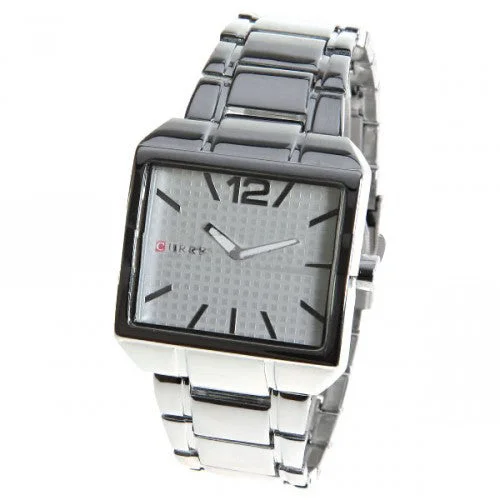 luxury digital watch for men-Curren Men's Watch with Stainless Steel Band (White 4cm Dial) - CUR004