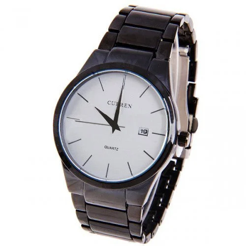 men’s luxury wristwatch with sapphire glass-Curren Men's Black Stainless Steel Watch (White 4.3cm Dial) - CUR010