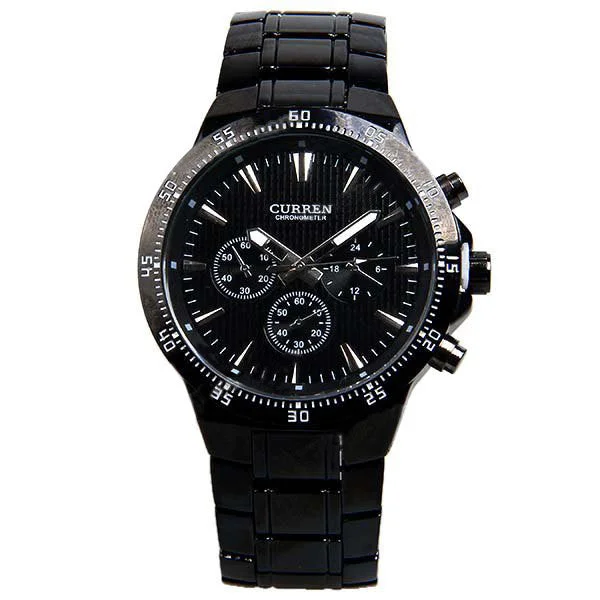 smartwatch with training and recovery analysis-Curren Men's Black Stainless Steel Chronograph (Black 4.8cm Dial) - CUR032