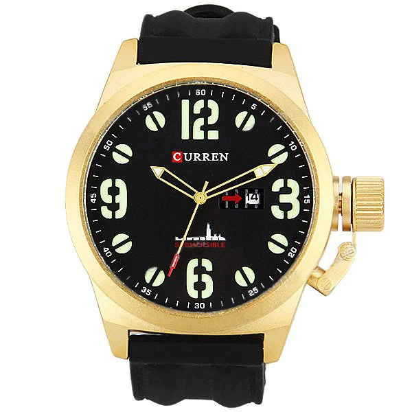 elegant Swiss quartz wristwatch-Curren Men's Watch and Silicone Band (Black 5.7cm Dial) - CUR043