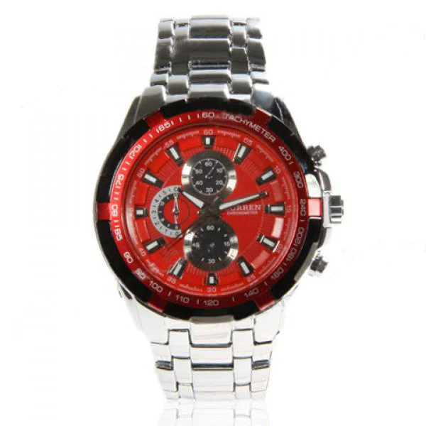 classic automatic wristwatch for men-Curren Men's Stainless Steel Waterproof Chronograph (Red 5.5cm Dial) - CUR071