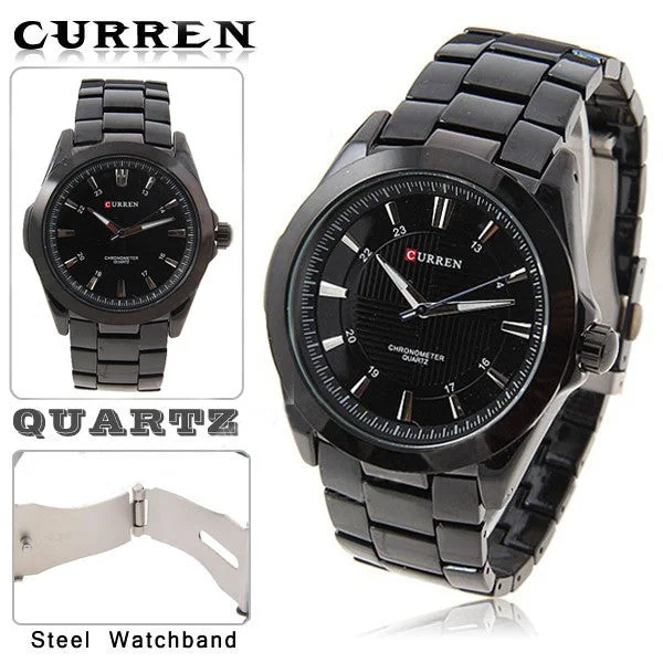 classic analog wristwatch with date function-Curren Men's Black Stainless Steel Waterproof Watch (Black 5.2cm Dial) - CUR093