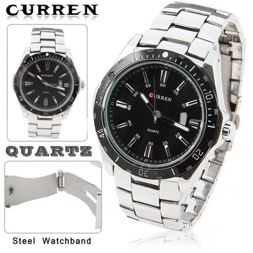 smartwatch with waterproof features-Curren Quartz Men's Stainless Steel Watch (Black 5.2cm Dial) - CUR094