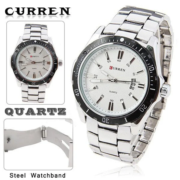 classic men’s automatic movement watch-Curren Quartz Men's Stainless Steel Watch with Black Accent  (White 5.2cm Dial) - CUR095