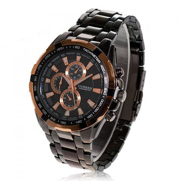 men’s diving wristwatch with rotating bezel-Curren Men's Black Stainless Steel Chronograph with Copper Accents (Black 5cm Dial) - CUR106