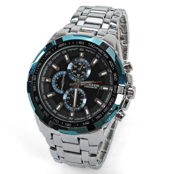 men’s dress watch with leather band-Curren Men's Stainless Steel Chronograph (Black 4.5cm Dial) - CUR111