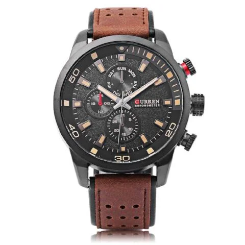 smartwatch with built-in workout plans-Curren Men's Sports Military Geniune Leather (Dial 4.5cm) - CUR119