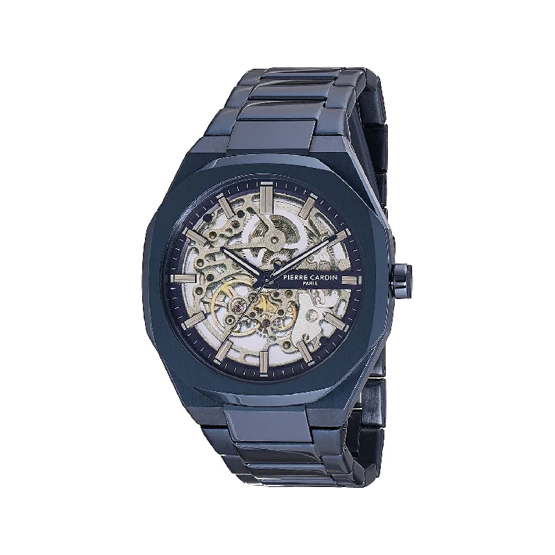 elegant Swiss quartz wristwatch-Élysée Automatique Men’s 42mm Skeleton Watch - Blue Case with Blue Metal Strap