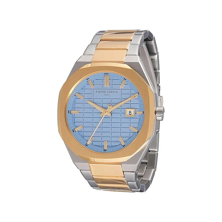 men’s diving wristwatch with rotating bezel-Élysée Checkers Men’s 42mm Two-Tone Gold & Stainless Steel Watch - Clear Sky Checkered Dial with Metal Strap