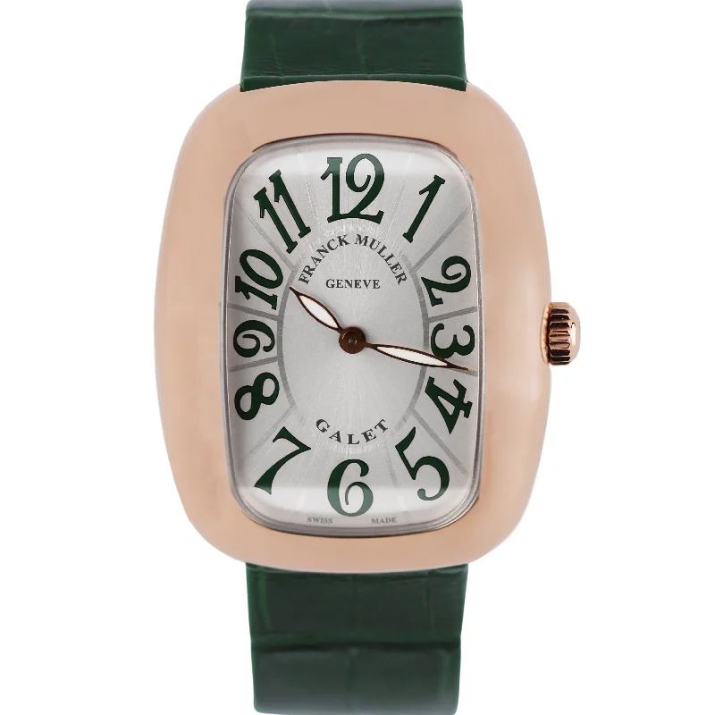 waterproof smart sports watch-Franck Muller Galet 18k Gold Silver Green 34mm Quartz 3002MQZVVR Leather Watch