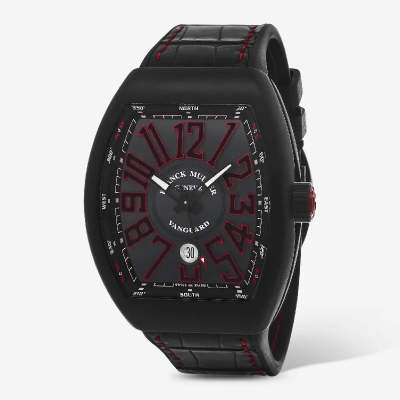 luxury digital watch for men-Franck Muller Vanguard Black Dial Automatic Men's Watch 45SCBLKBLKRED