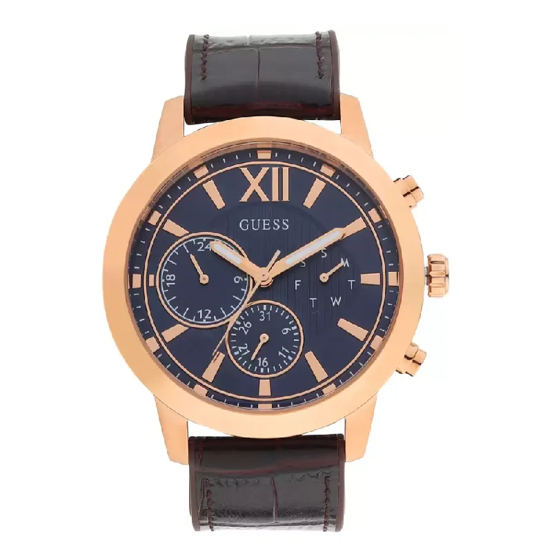 men’s fashion wristwatch with mesh strap-Guess Mens Mercury Blue Dial Genuine Leather Analogue Watch - GW0219G3