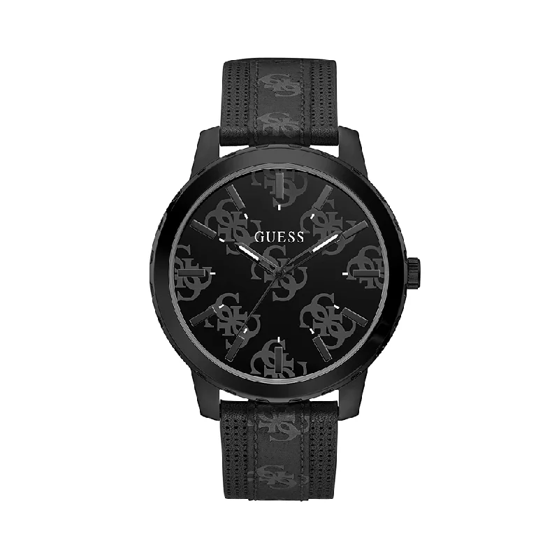 men’s stylish sport digital watch-Guess Mens OUTLAW Black Dial Genuine Leather Analogue Watch - GW0201G2