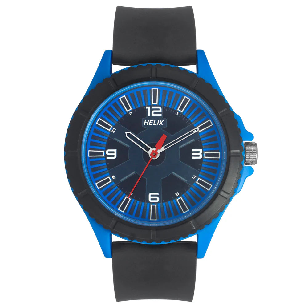 smartwatch with multi-function features-Helix By Timex Black/Blue Round Analog Silicone Watch Men -TW033HG21