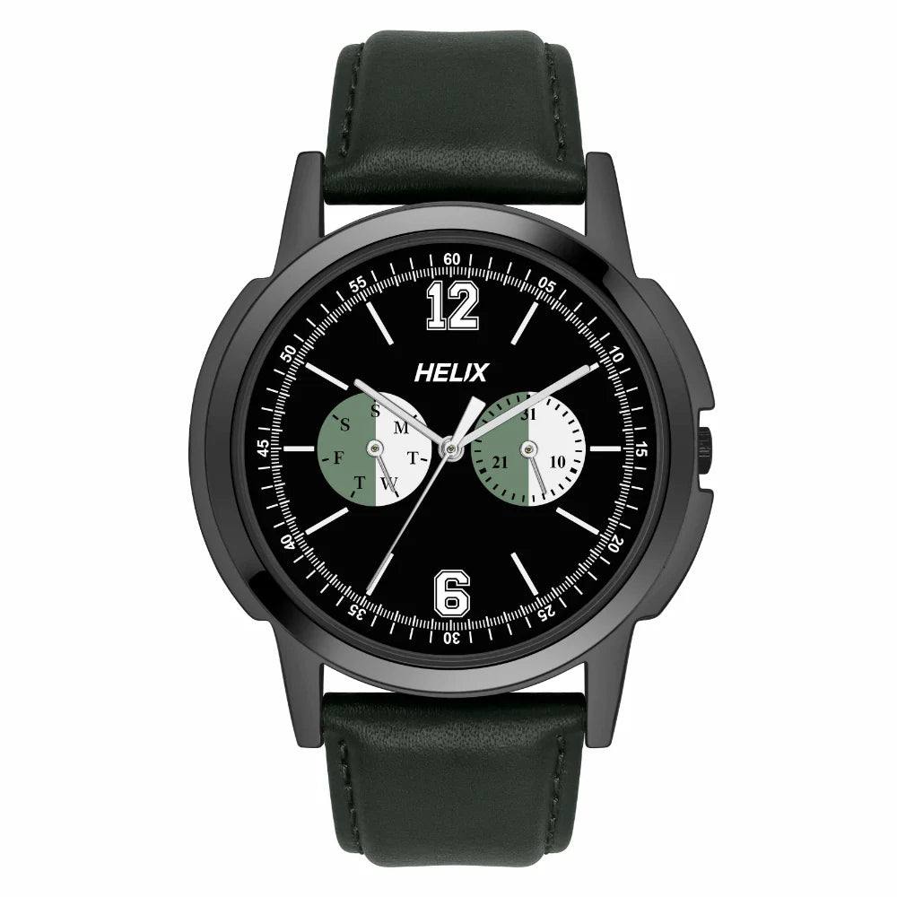 men’s fitness watch with GPS tracking-Helix By Timex Black Round Analog Leather Watch Men -TW050HG02