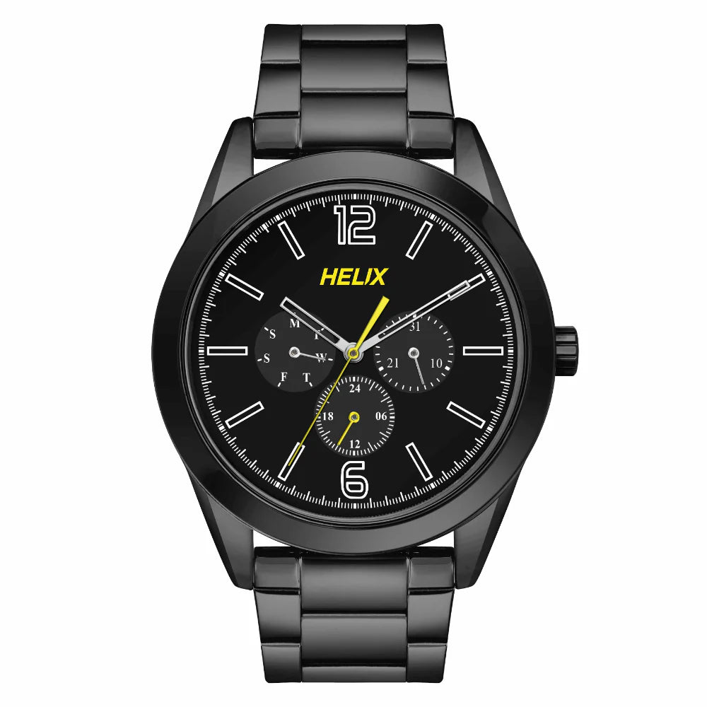 smart watch with AI-based fitness analysis-Helix By Timex Black Round Analog Stainless Steel Watch Men -TW031HG22