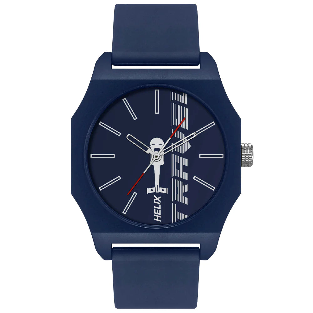 sports watch with fitness data synchronization-Helix By Timex Blue Octagon Analog Silicone Watch Men -TW041HG14