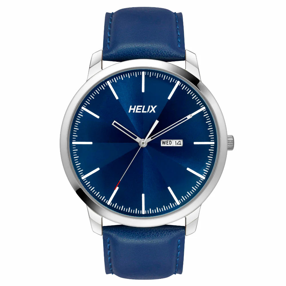 ultra-durable outdoor sports watch-Helix By Timex Blue Round Analog Leather Watch Men -TW039HG13