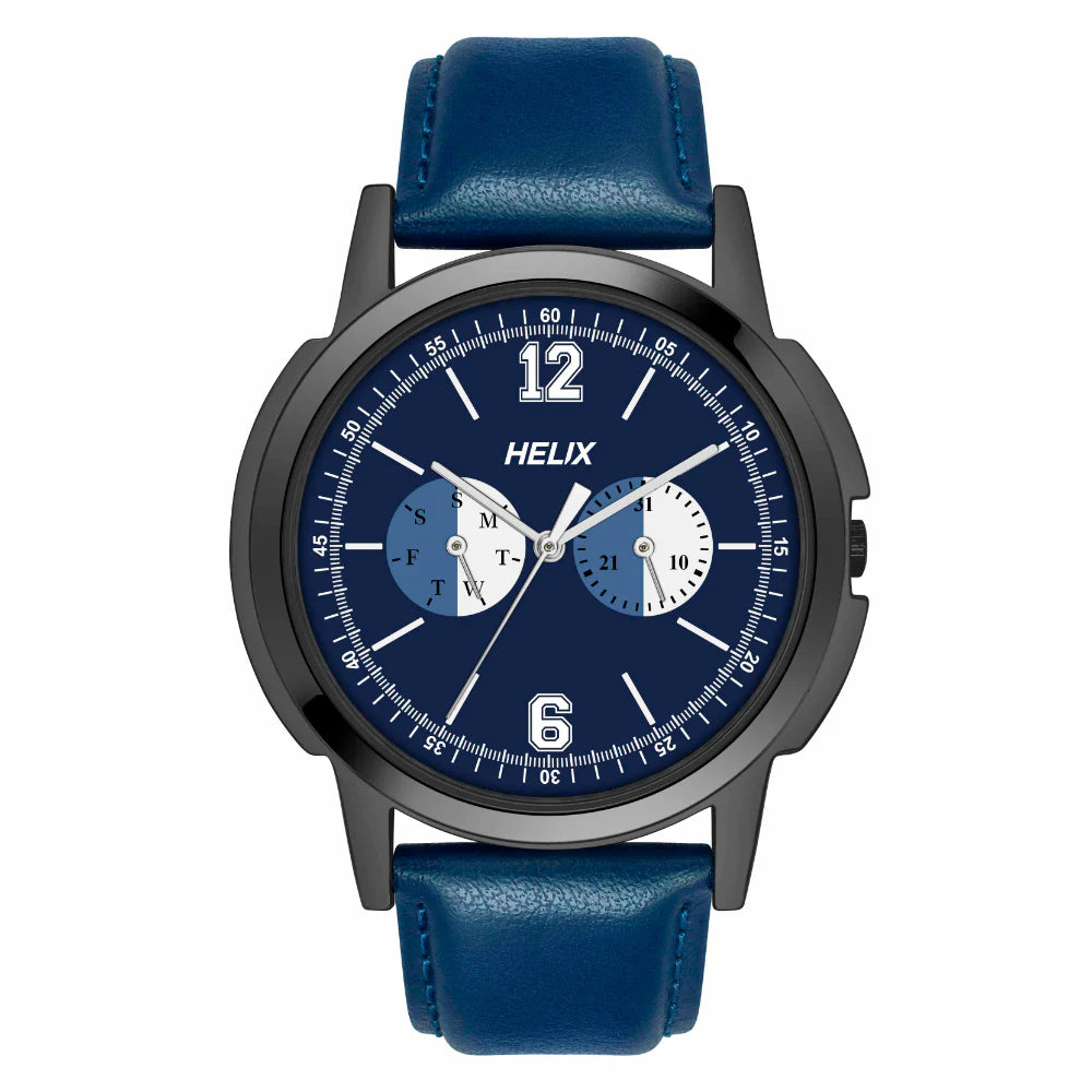 advanced smartwatch with advanced tracking-Helix By Timex Blue Round Analog Leather Watch Men -TW050HG03