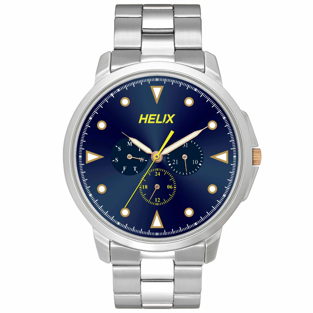 men’s smart fitness wristwatch with heart rate-Helix By Timex Blue Round Analog Stainless Steel Watch Men -TW027HG33