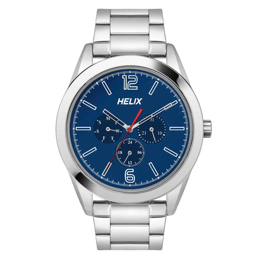 smartwatch with long battery life-Helix By Timex Blue Round Analog Stainless Steel Watch Men -TW031HG20