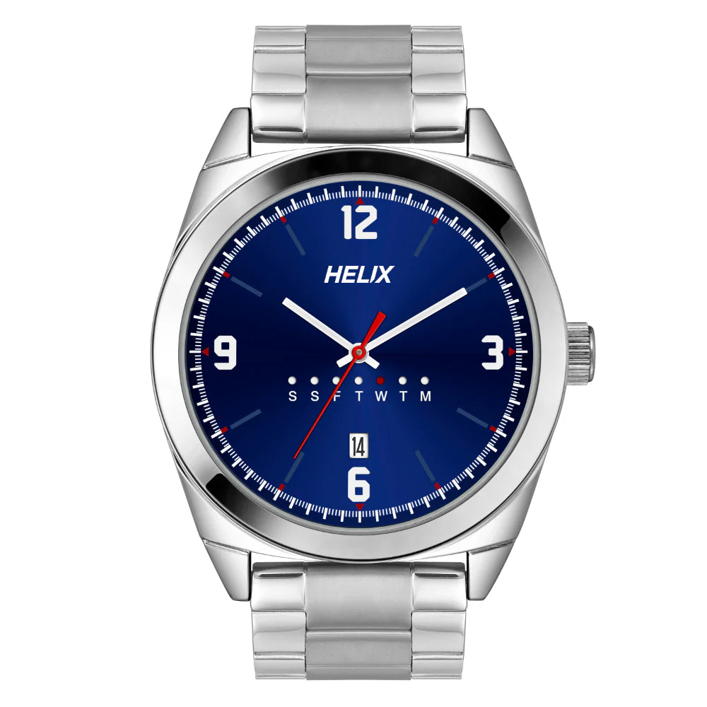 smartwatch for tracking steps and calories-Helix By Timex Blue Round Analog Stainless Steel Watch Men -TW044HG05