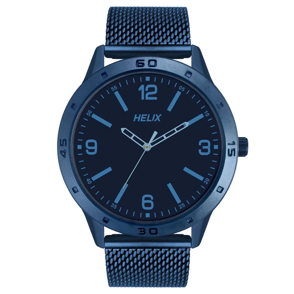 smartwatch with built-in workout plans-Helix By Timex Blue Round Analog Stainless Steel Watch Men -TW051HG01