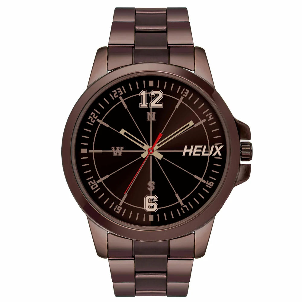 men’s smart casual quartz watch-Helix By Timex Brown Round Analog Stainless Steel Watch Men -TW023HG26