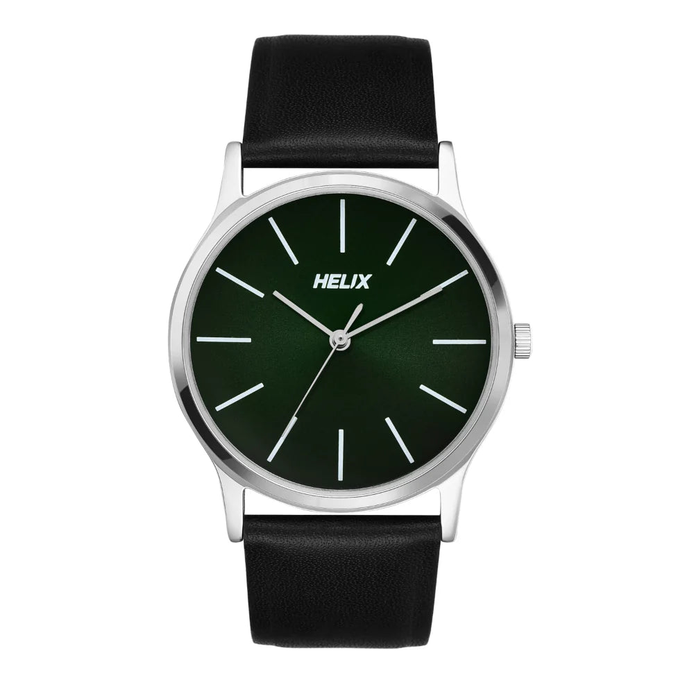 smartwatch with waterproof features-Helix By Timex Green Round Analog Leather Watch Men -TW054HG01