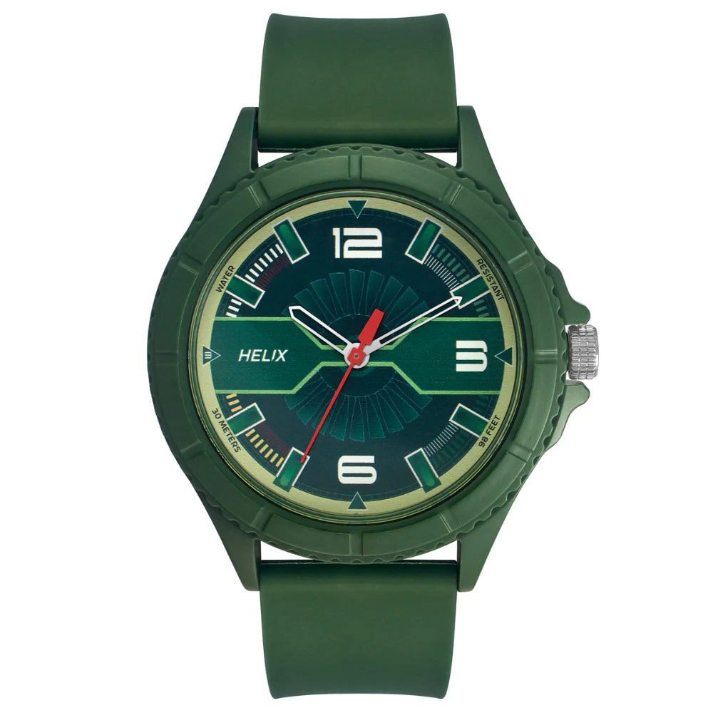 men’s luxury sports chronograph watch-Helix By Timex Green Round Analog Silicone Watch Men -TW033HG18