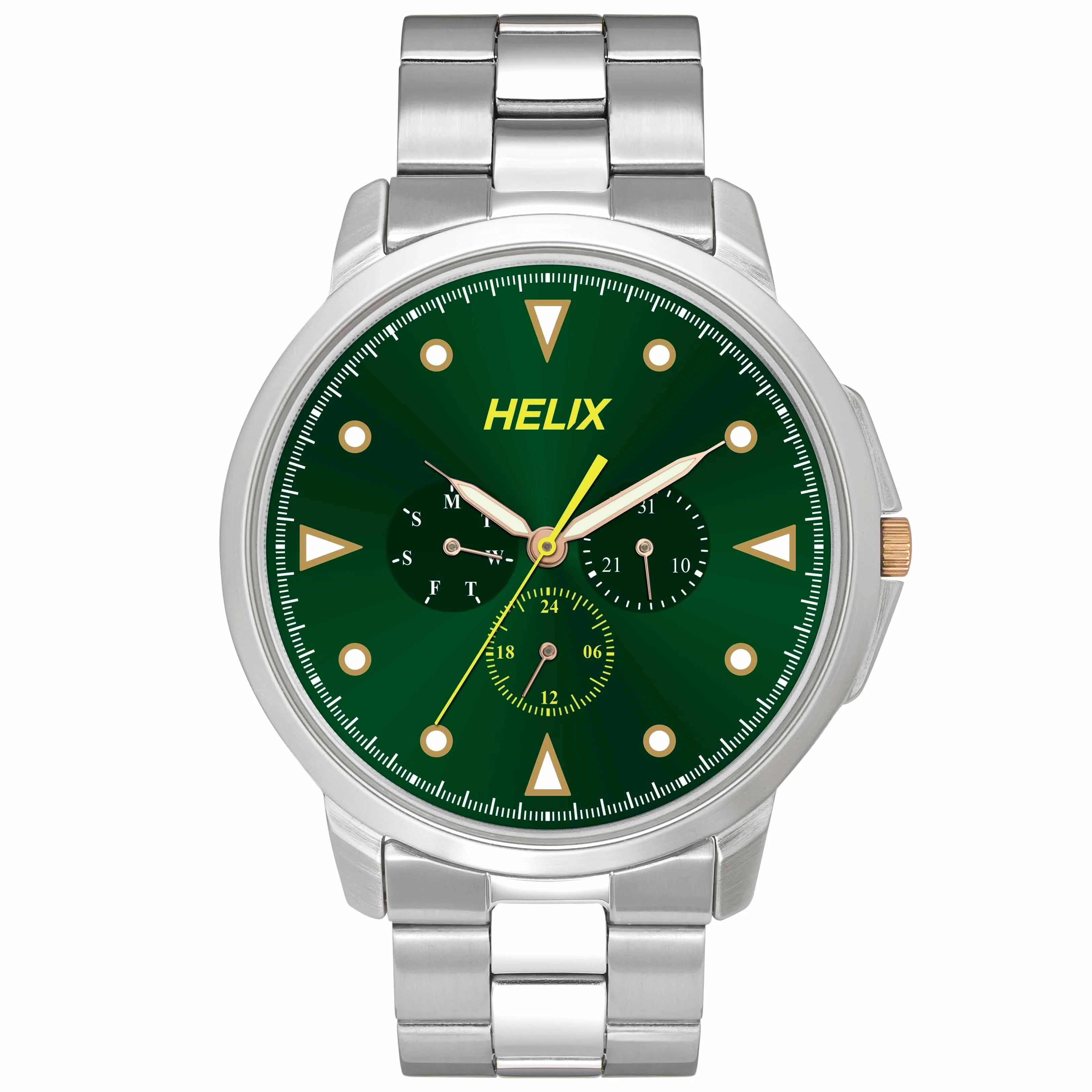 smartwatch with health tracking and notifications-Helix By Timex Green Round Analog Stainless Steel Watch Men -TW027HG34