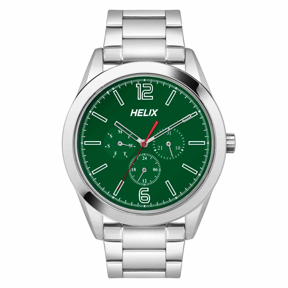 classic men’s automatic movement watch-Helix By Timex Green Round Analog Stainless Steel Watch Men -TW031HG21