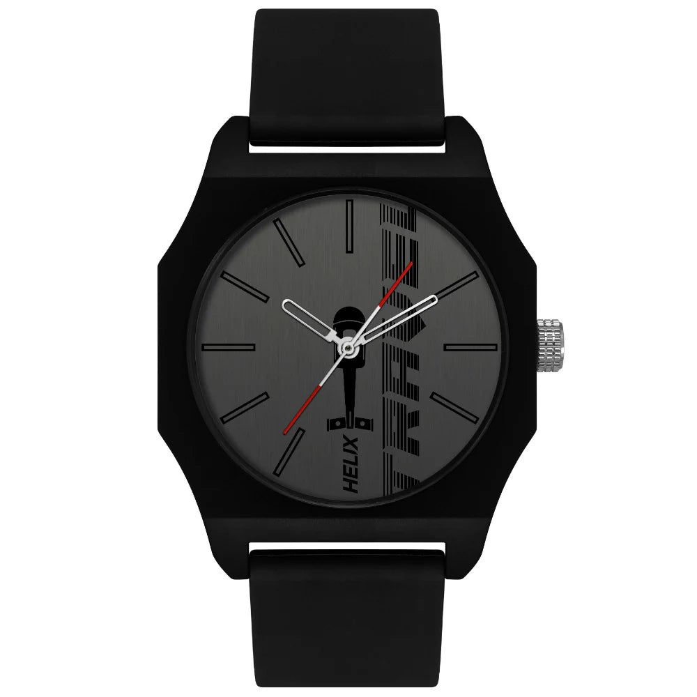 smartwatch with real-time sports data-Helix By Timex Grey Octagon Analog Silicone Watch Men -TW041HG13