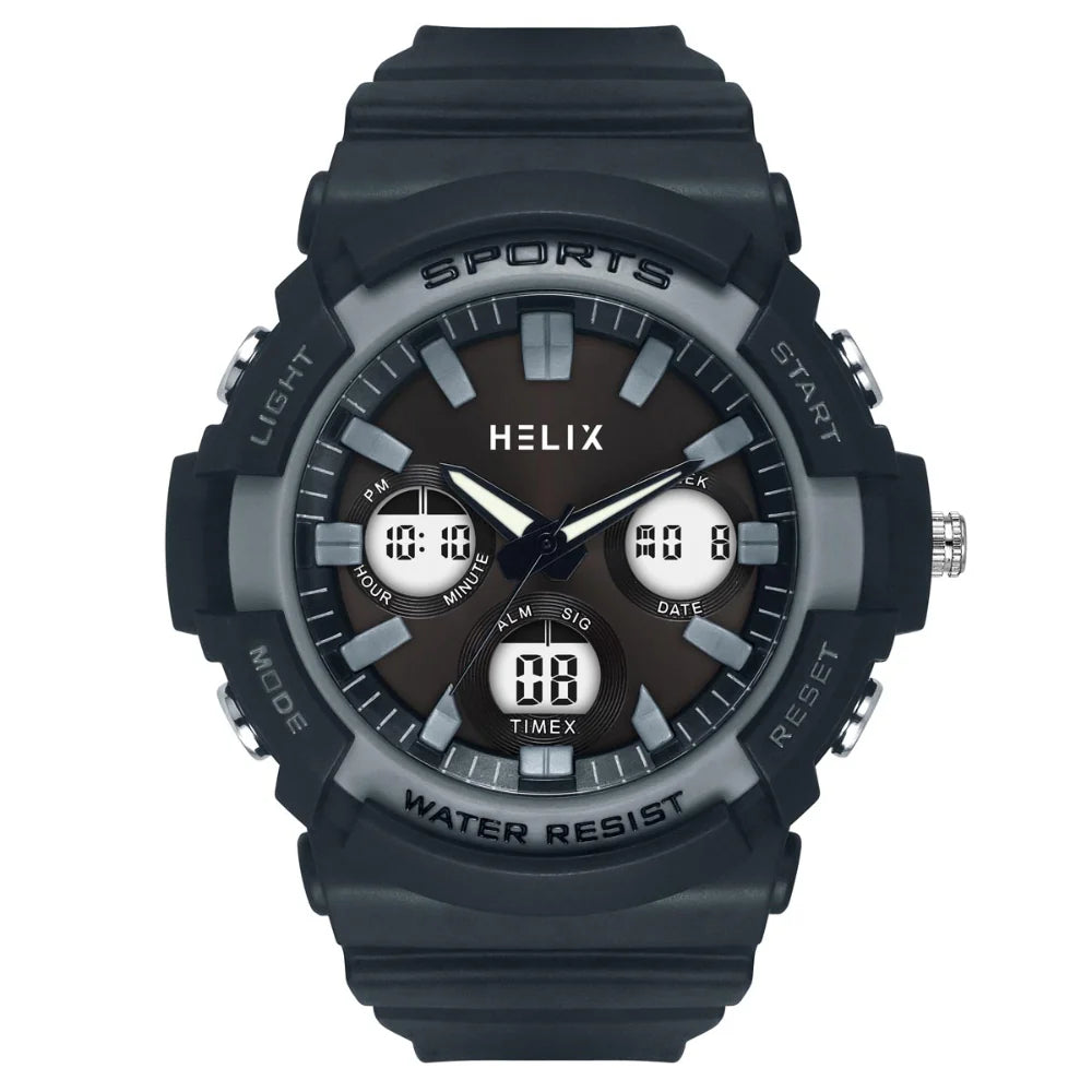 smartwatch with calorie tracking and notifications-Helix By Timex Grey Round Ana Digi Resin Watch Men -TWESK4500T