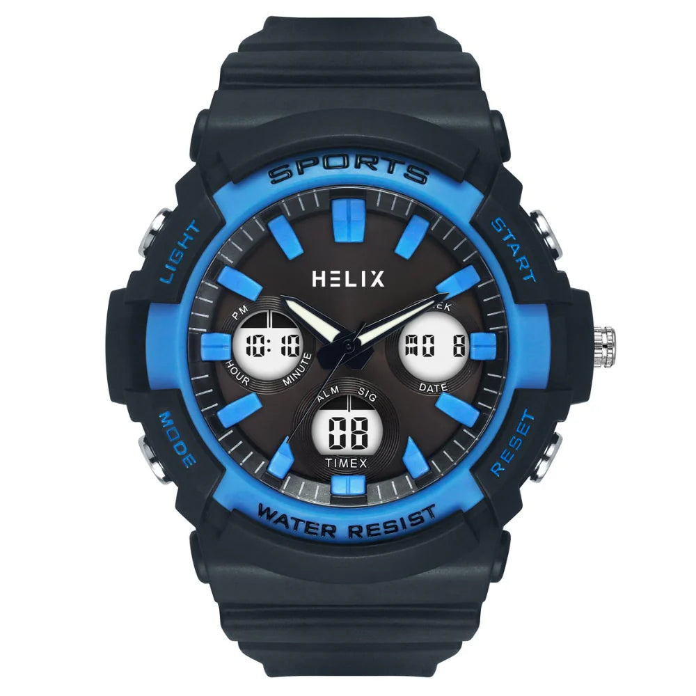 smartwatch with health tracking capabilities-Helix By Timex Grey Round Ana Digi Resin Watch Men -TWESK4502T