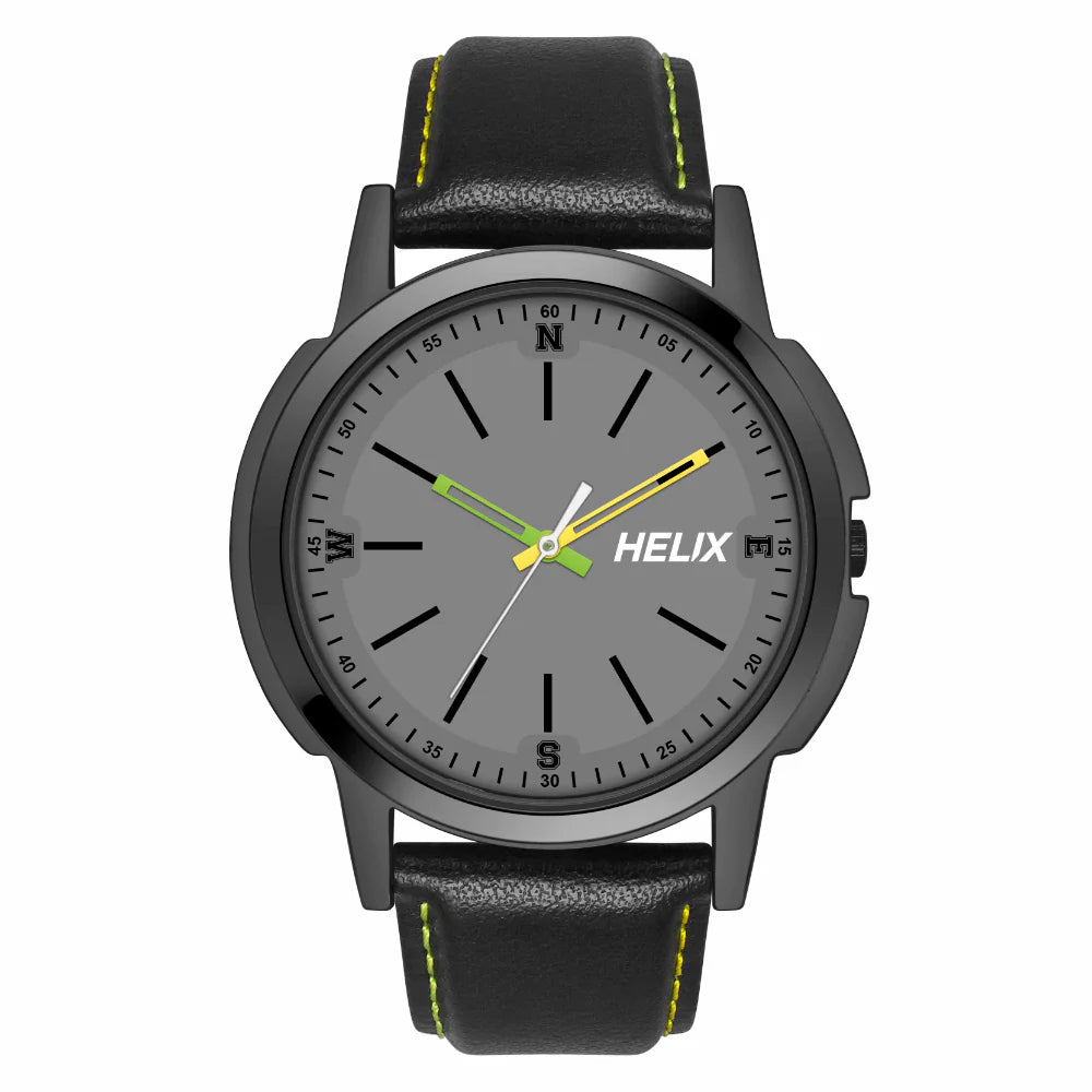 smartwatch with wrist-based heart rate sensor-Helix By Timex Grey Round Analog Leather Watch Men -TW050HG01