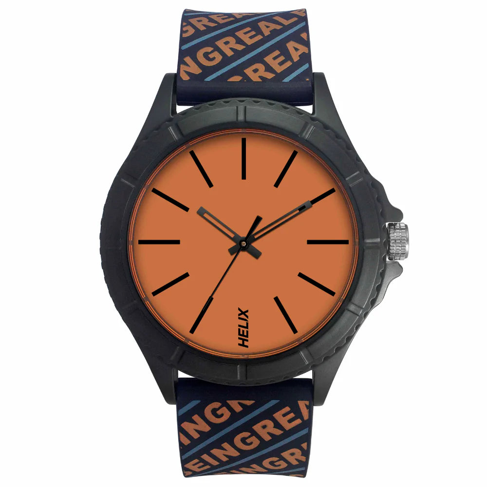 men’s vintage mechanical wristwatch-Helix By Timex Orange Round Analog Silicone Watch Men -TW033HG24